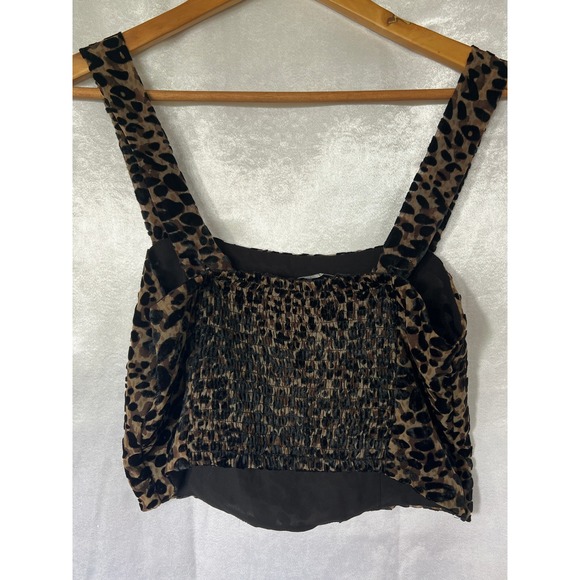 Rachel Zoe Leopard Print Velvet Burnout NWT Smocked Crop Tank Top Small - Picture 4 of 7
